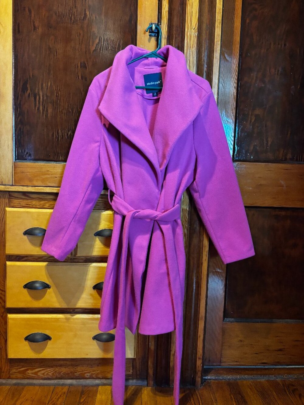 Bright Pink Studio Park Brushed Double Knit Wrap Coat Size XL